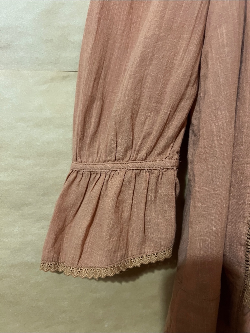 Free People | 5 O'Clock Tea Time Mini Dress Tie Neck Lace Ruffle Babydoll Size S - Picture 7 of 14